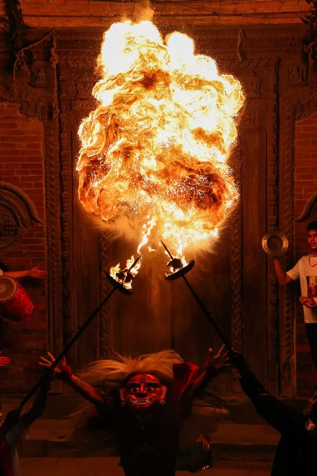 Tihar — butter lamps on a Patan doorstep