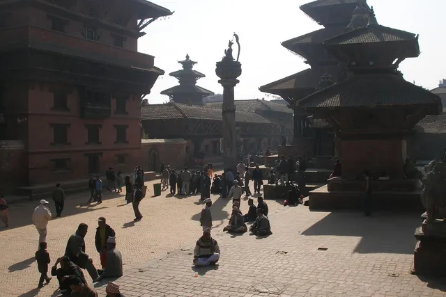 Patan courtyard, brass workshop light